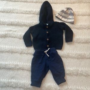 Bundle baby boy sweater jacket pants navy blue hat outfit size 3M months infant